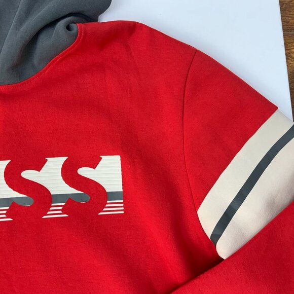 New Hugo Boss Red Hoodie With Gray Hood "BOSS" Logo Sz XL - Picture 14 of 16